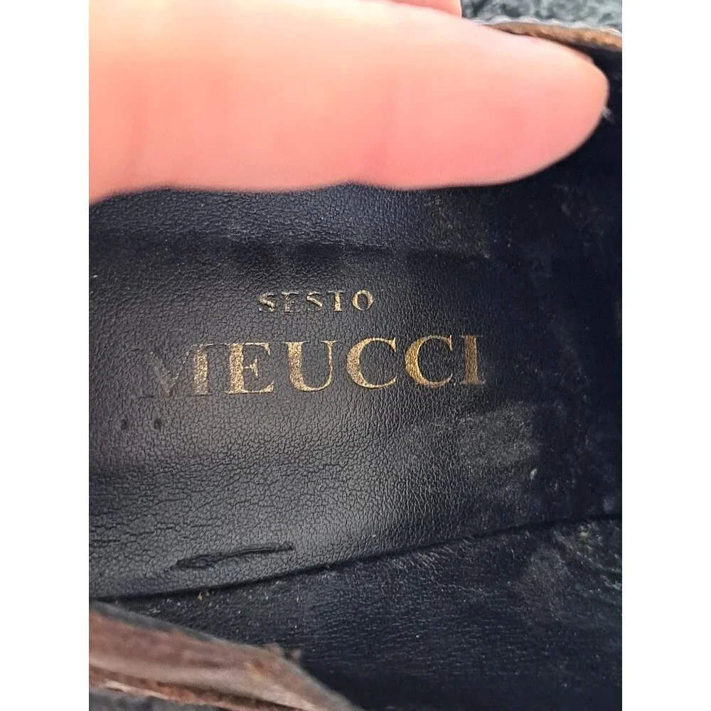Sesto Meucci Women's 8.5 Wingtip Brown Leather Lace-Up Wedge Shoes Brogue